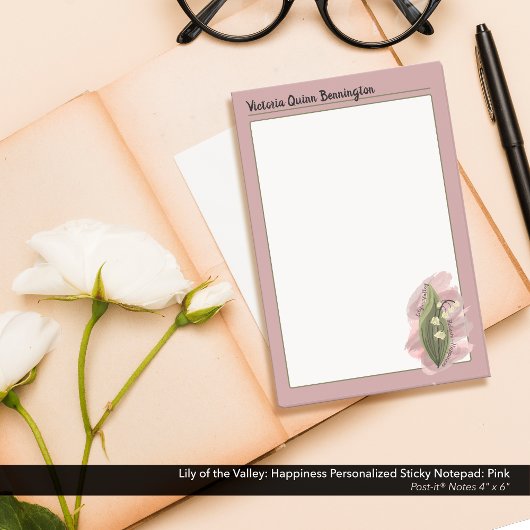 Lily of the Valley Happiness Gepersonaliseerd Roze Post-it® Notes