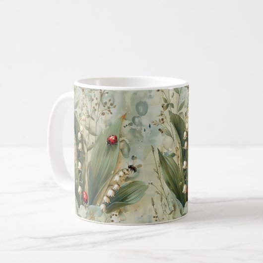 Lily of the Valley Lady Bug Bloemen Mok (Voorkant links)