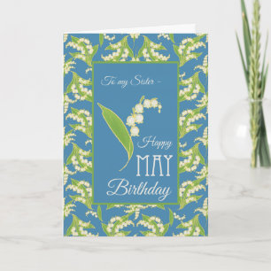 Lily-of-the-Valley May Verjaardag Kaart, Blauw: Zu Kaart