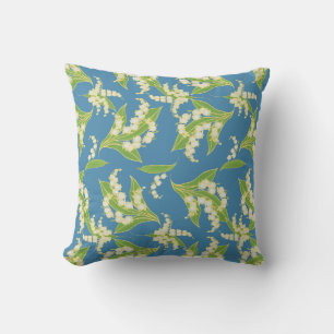 Lily-of-the-Valley Patroon op blauw Kussen