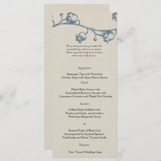 Lily of the Valley sur Ecru Linen Menu Mariage (Devant / Derrière)