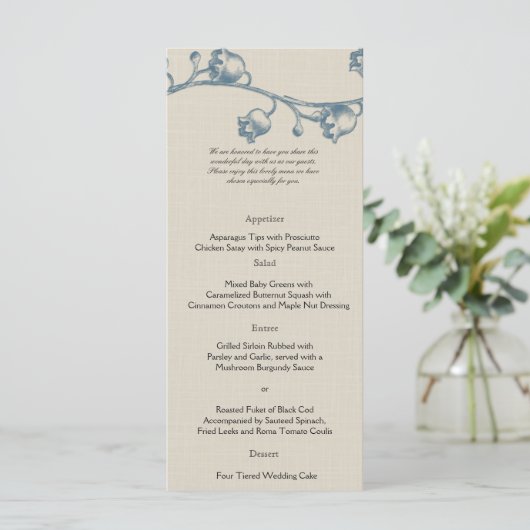 Lily of the Valley sur Ecru Linen Menu Mariage (Debout devant)