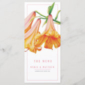 Lily oranje perzik roze waterverf bruiloft menu (Achterkant)