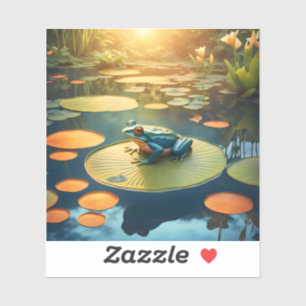 Lily Pad King – Kikker Wildlife Art Vierkante Viny Sticker