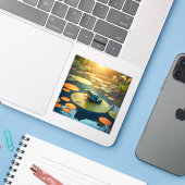 Lily Pad King - Square Vinyl Sticker (Laptop met iPhone)