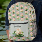 Lily Pad Lotus Bloem Roze en Sage Groen Monogram Bedrukte Rugzak