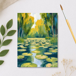 Lily Pad Vijver   Groene Aquarel Natuur Briefkaart