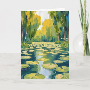 Lily Pad Vijver Groene Aquarel Natuur Kaart