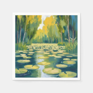 Lily Pad Vijver Groene Aquarel Natuur Servet