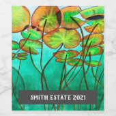 Lily pads vert aquarelle art vin étiquette (Étiquettes simples)