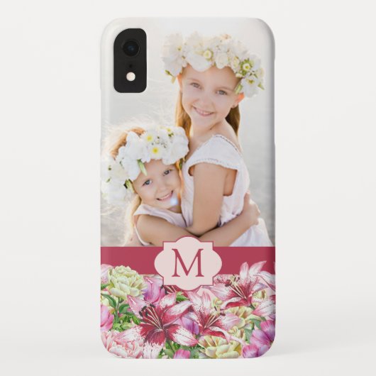 Lily Peony Floral Monogram Foto Case-Mate iPhone Case (Achterkant)