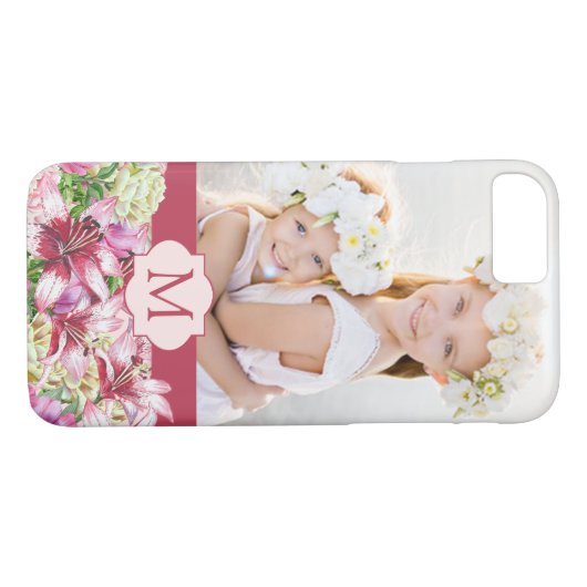 Lily Peony Floral Monogram Foto Case-Mate iPhone Case (Achterkant (Horizontaal))