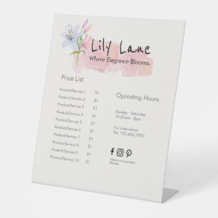 Lily Pink Floral Artistry Feminist Prijslijst Menu Reclamebord Met Voetstuk