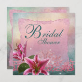 Lily Pink Turquoise Bleu Lily Invitations de douch (Devant / Derrière)