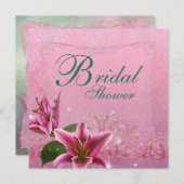 Lily Pink Turquoise Bleu Lily Invitations de douch (Devant / Derrière)