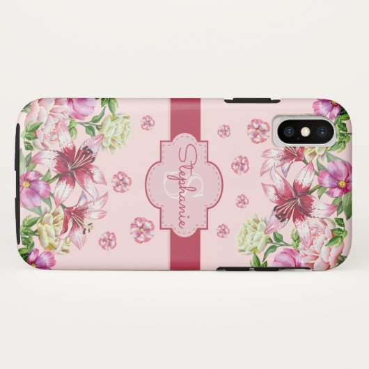 Lily Pioen Blozend Roze Monogram Case-Mate iPhone Case (Achterkant (horizontaal))