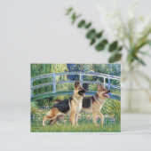 Lily Pond Bridge - Twee Duitse herders Briefkaart (Staand voorkant)
