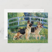 Lily Pond Bridge - Twee Duitse herders Briefkaart (Voorkant / Achterkant)