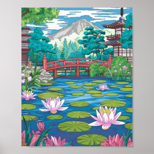 Lily Pond Poster - Minimalistische platte vector N (Voorkant)