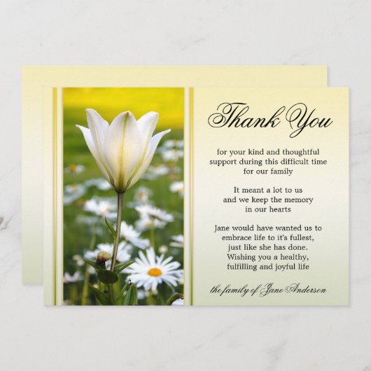 Lily Sympathy Memorial Service Merci Cartes (Devant / Derrière)