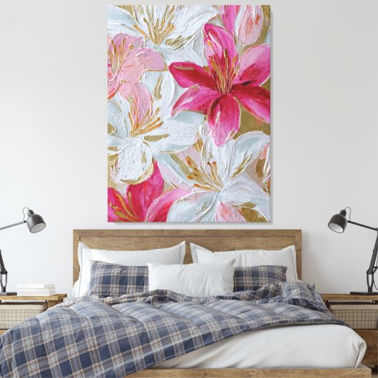 Lily Texture Abstrait Rose et Or Art Mural (Insitu(Chambre))