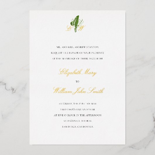 Lily Valley Crest formele traditionele bruiloft go Folie Uitnodiging (Voorkant)