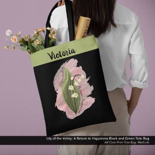 Lily van de Vallei Geluk Gepersonaliseerd Zwart Draagtas