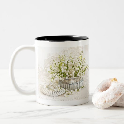 Lily van de vallei tweekleurige koffiemok (Met donut)