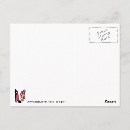 Lily van de Valley Bouquet en Black Stiletto Shoe Briefkaart (Achterkant)