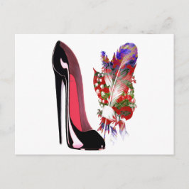 Lily van de Valley Bouquet en Black Stiletto Shoe Briefkaart
