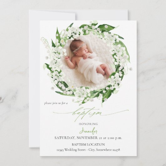 Lily van de Valley White Floral Baptism Kaart (Voorkant)