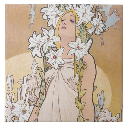 Lily (Vier bloemen), Alphonse Mucha Tegeltje (Voorkant)