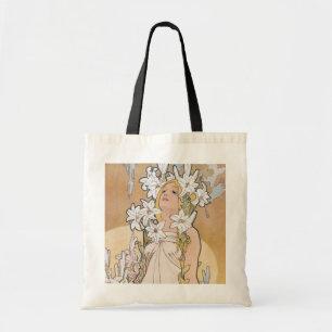 Lily (Vier bloemen), Alphonse Mucha Tote Bag