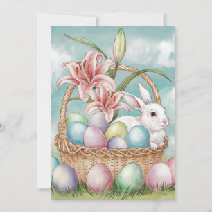 Lily Watercolor & Pastel Eieren met Konijn Feestdagenkaart