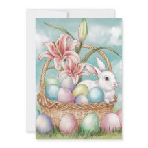 Lily Watercolor & Pastel Eieren met Konijn in Mand