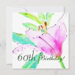 Lily Waterverf 60th Birthday Party Invitation Kaart