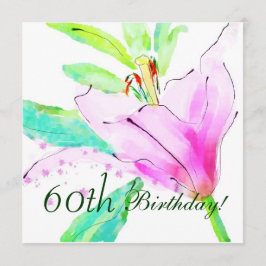 Lily Waterverf 60th Birthday Party Invitation Kaart