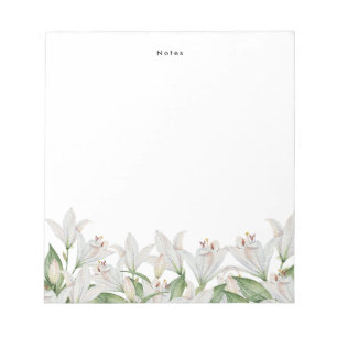 Lily Waterverf White Spring Flowers gepersonalisee Notitieblok