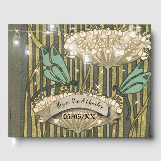 Lilypad Dragonfly Art Deco Wedding Guest Book Gastenboek (Voorkant)