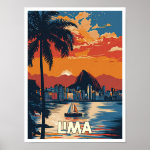 Lima Beach Peru Art Vintage Travel Illustratie Poster