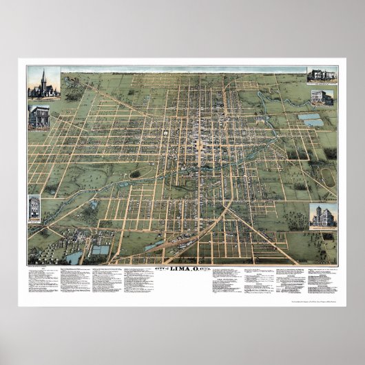 Lima, OH Panorama - 1892 Poster (Voorkant)