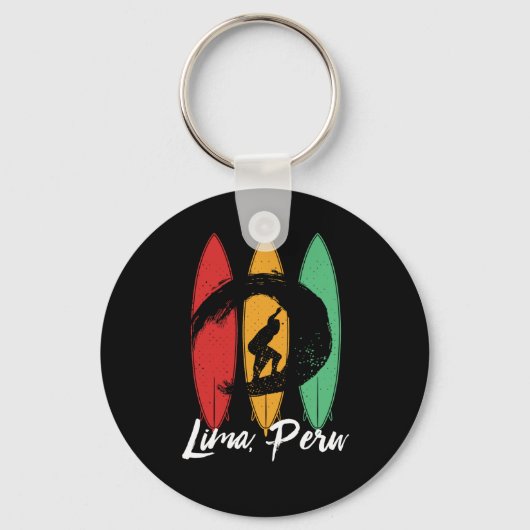 Lima Peru Beach  Retro Surfing Sleutelhanger (Voorkant)