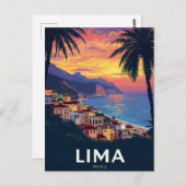 Lima Peru Coast Sunset Palm Trees Briefkaart (Voorkant / Achterkant)