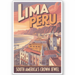 Lima Peru Kust Illustratie Reis Kunst Vintage Sticker