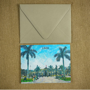 Lima Waterverf Stad Vintage Reizen Briefkaart