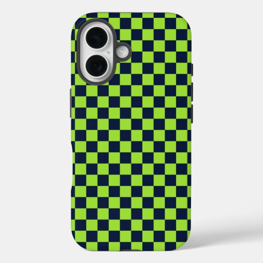 Lime and navy checkerboard pattern Case-Mate iPhone case (Achterkant)