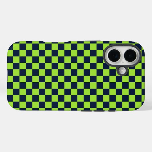 Lime and navy checkerboard pattern Case-Mate iPhone case (Achterkant (horizontaal))