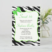 Lime Bow et Zebra Sweet 16 Anniversaire Invitation (Debout devant)