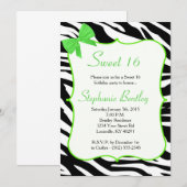 Lime Bow et Zebra Sweet 16 Anniversaire Invitation (Devant / Derrière)