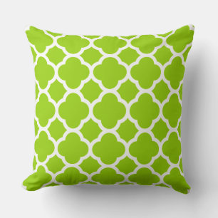 Lime Citrus Groen en Wit Quatrefoil Patroon Kussen